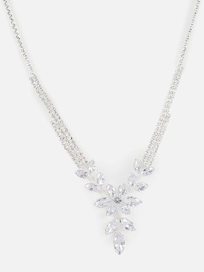 Silver Plated Designer Stone Necklace And Earring Set