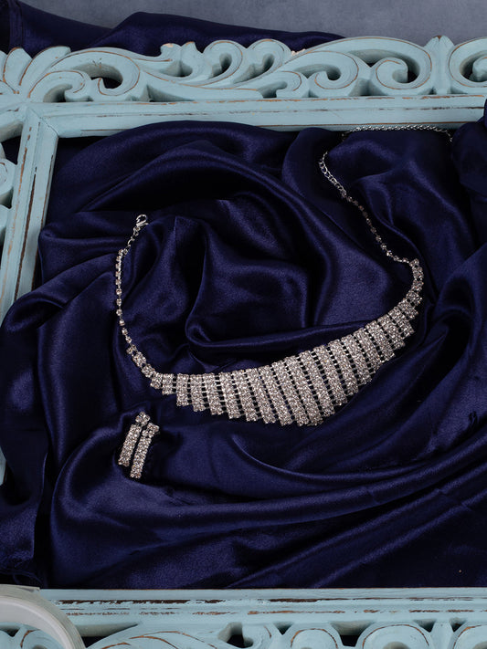 Silver Plated Designer Stone Necklace And Earring Set