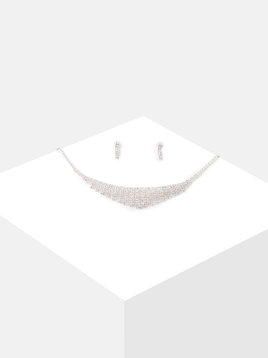 Silver Plated Designer Stone Necklace And Earring Set