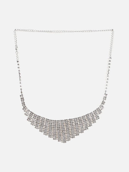 Silver Plated Designer Stone Necklace And Earring Set