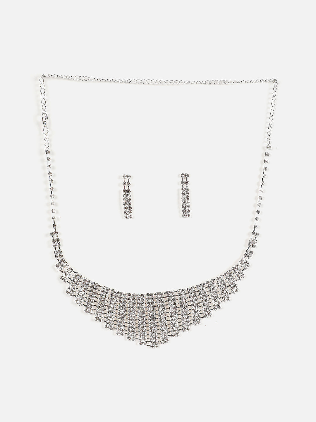 Silver Plated Designer Stone Necklace And Earring Set