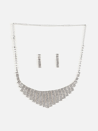Silver Plated Designer Stone Necklace And Earring Set