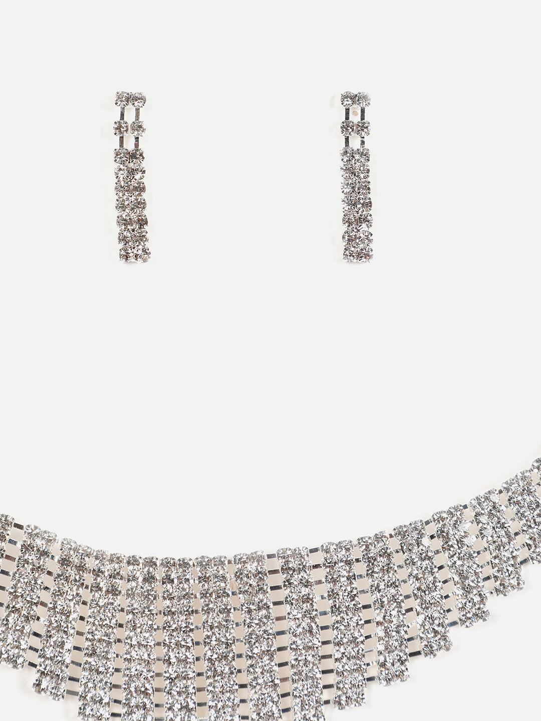 Silver Plated Designer Stone Necklace And Earring Set