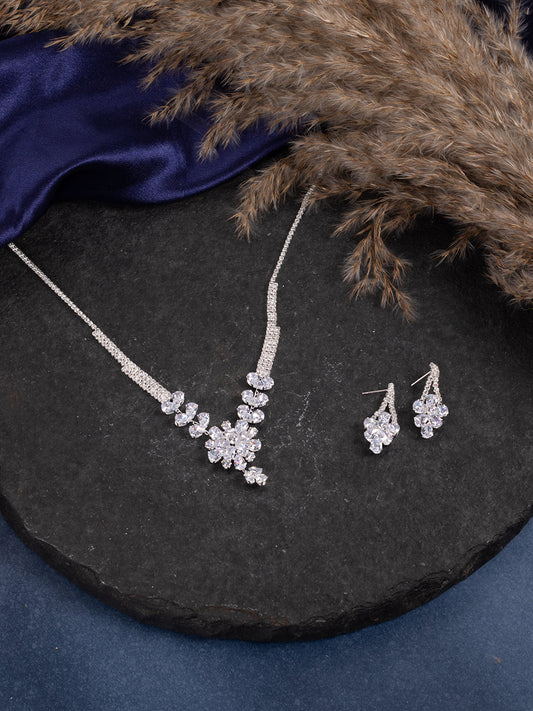 Silver Plated Designer Stone Necklace And Earring Set
