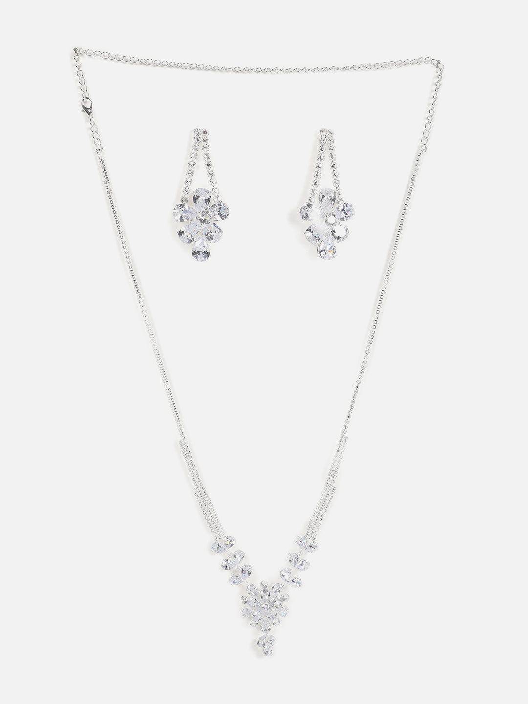 Silver Plated Designer Stone Necklace And Earring Set