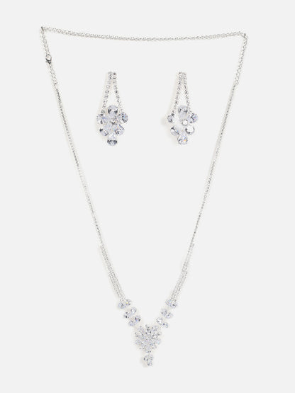 Silver Plated Designer Stone Necklace And Earring Set