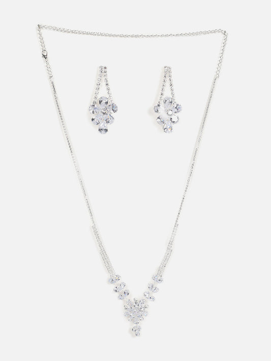 Silver Plated Designer Stone Necklace And Earring Set