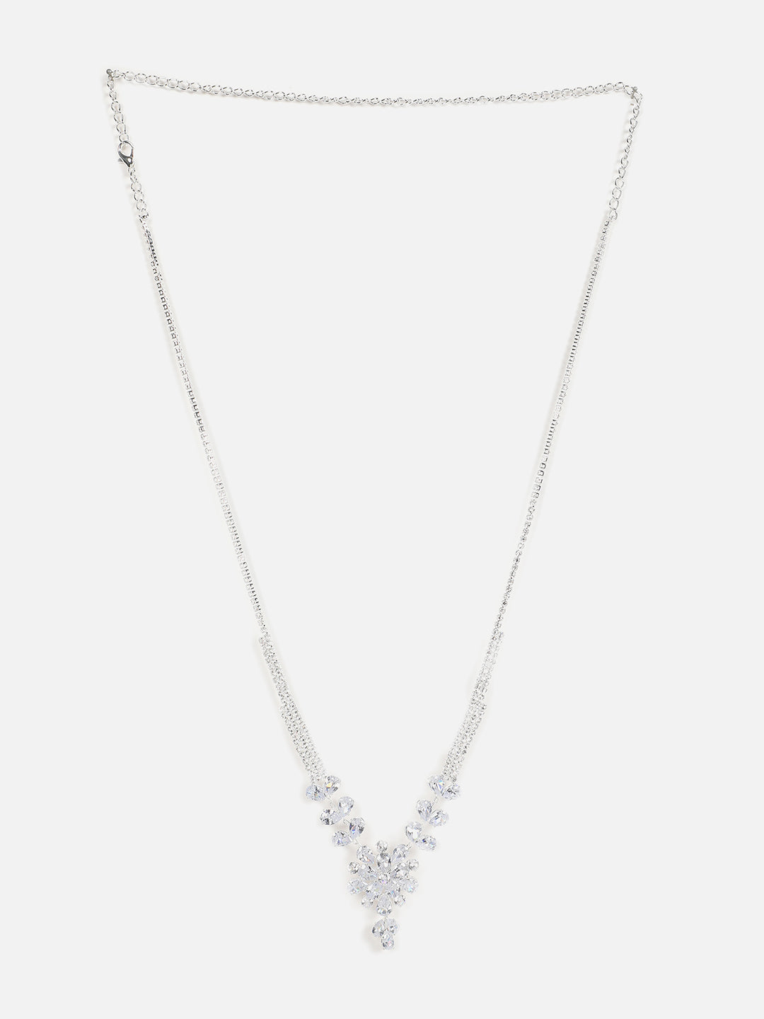 Silver Plated Designer Stone Necklace And Earring Set