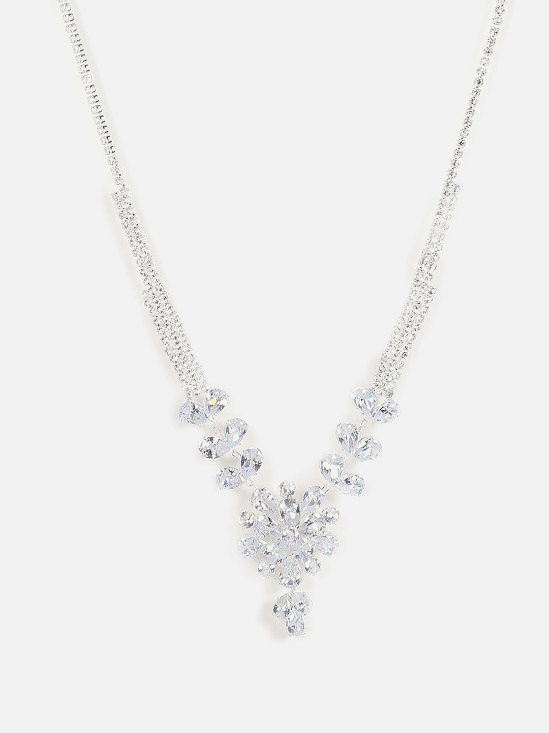 Silver Plated Designer Stone Necklace And Earring Set