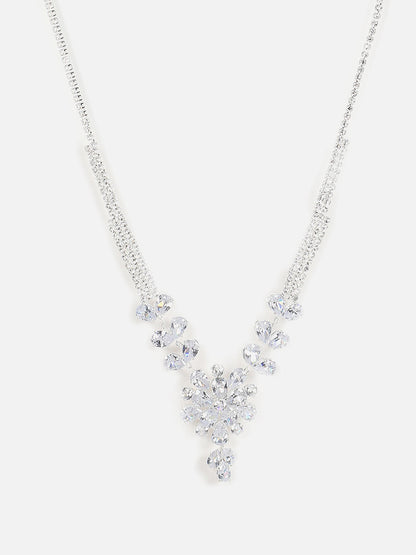 Silver Plated Designer Stone Necklace And Earring Set
