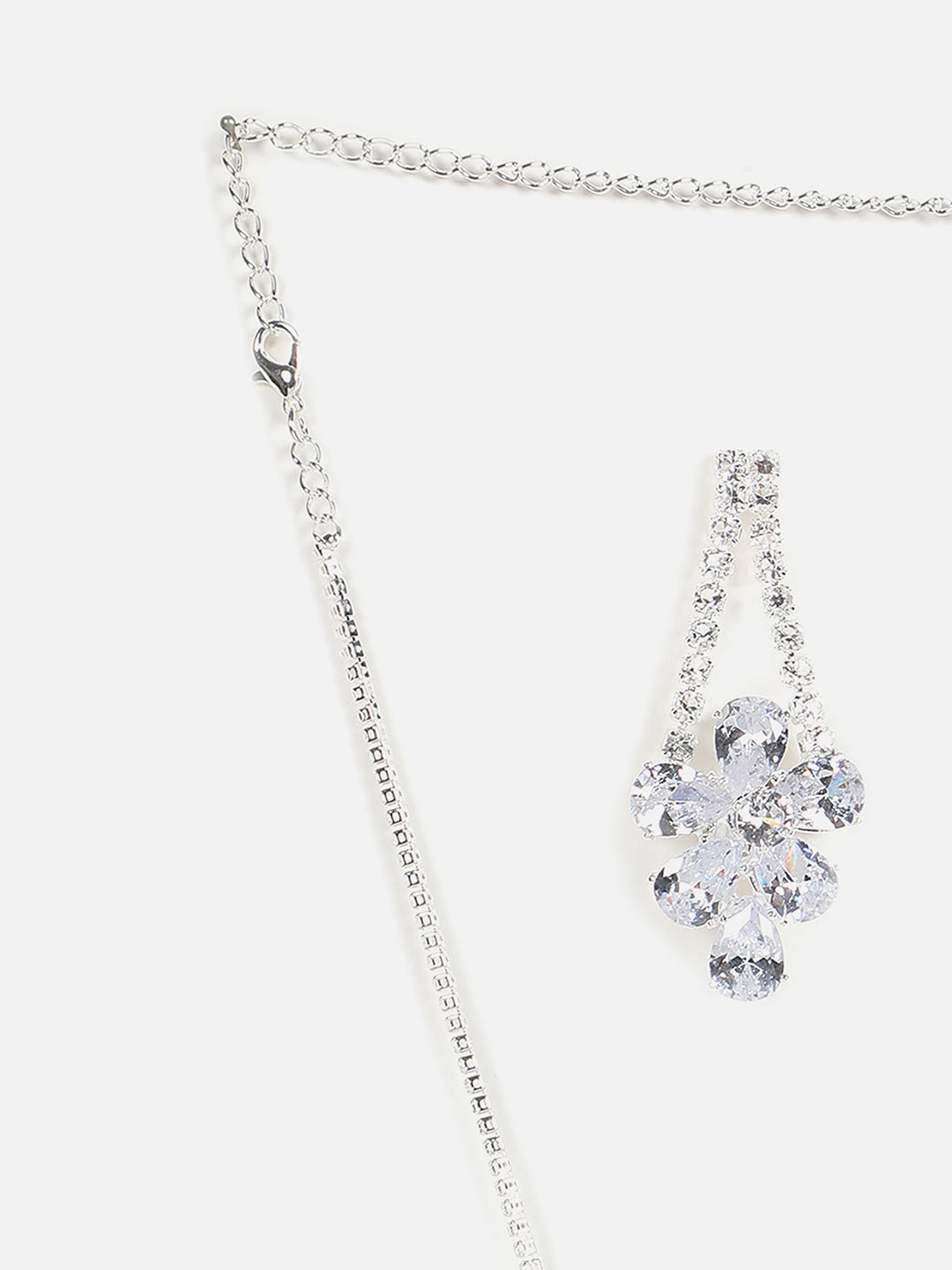 Silver Plated Designer Stone Necklace And Earring Set