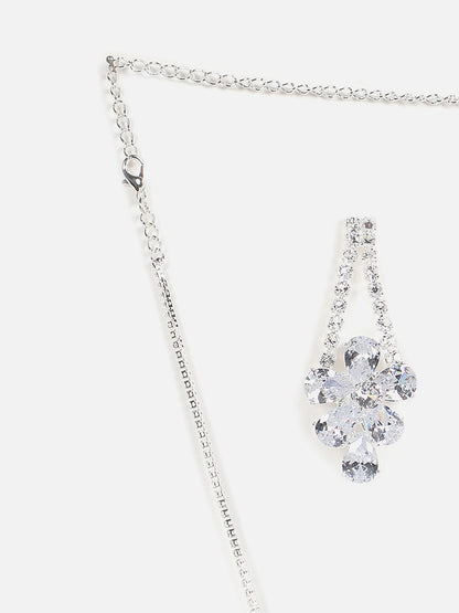 Silver Plated Designer Stone Necklace And Earring Set
