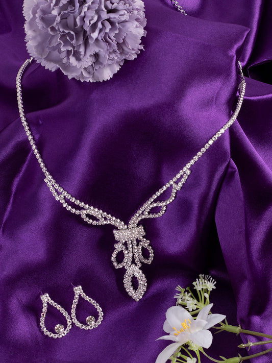 Silver Plated Designer Stone Necklace And Earring Set