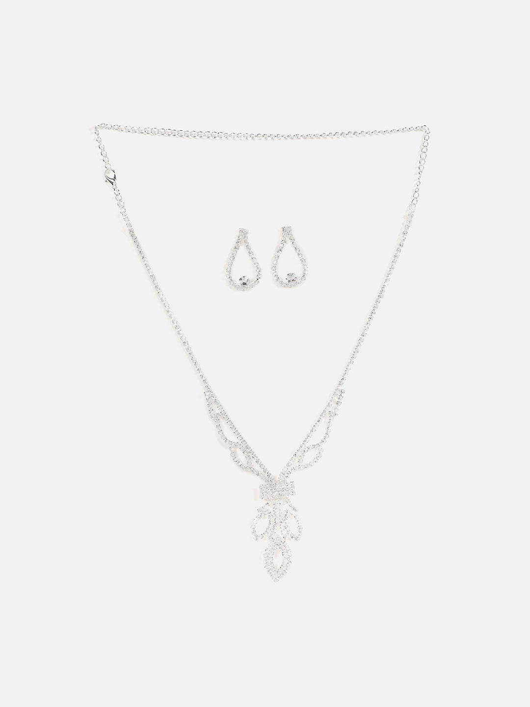 Silver Plated Designer Stone Necklace And Earring Set