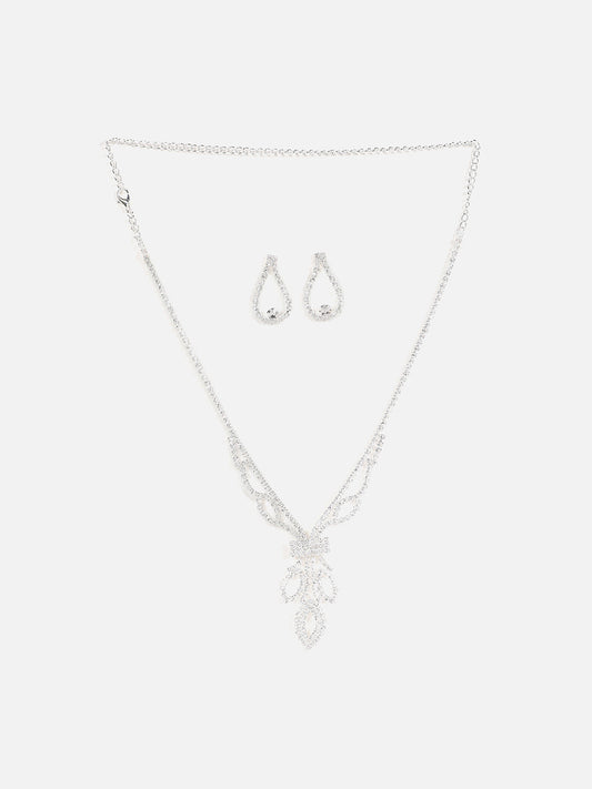 Silver Plated Designer Stone Necklace And Earring Set