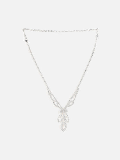 Silver Plated Designer Stone Necklace And Earring Set