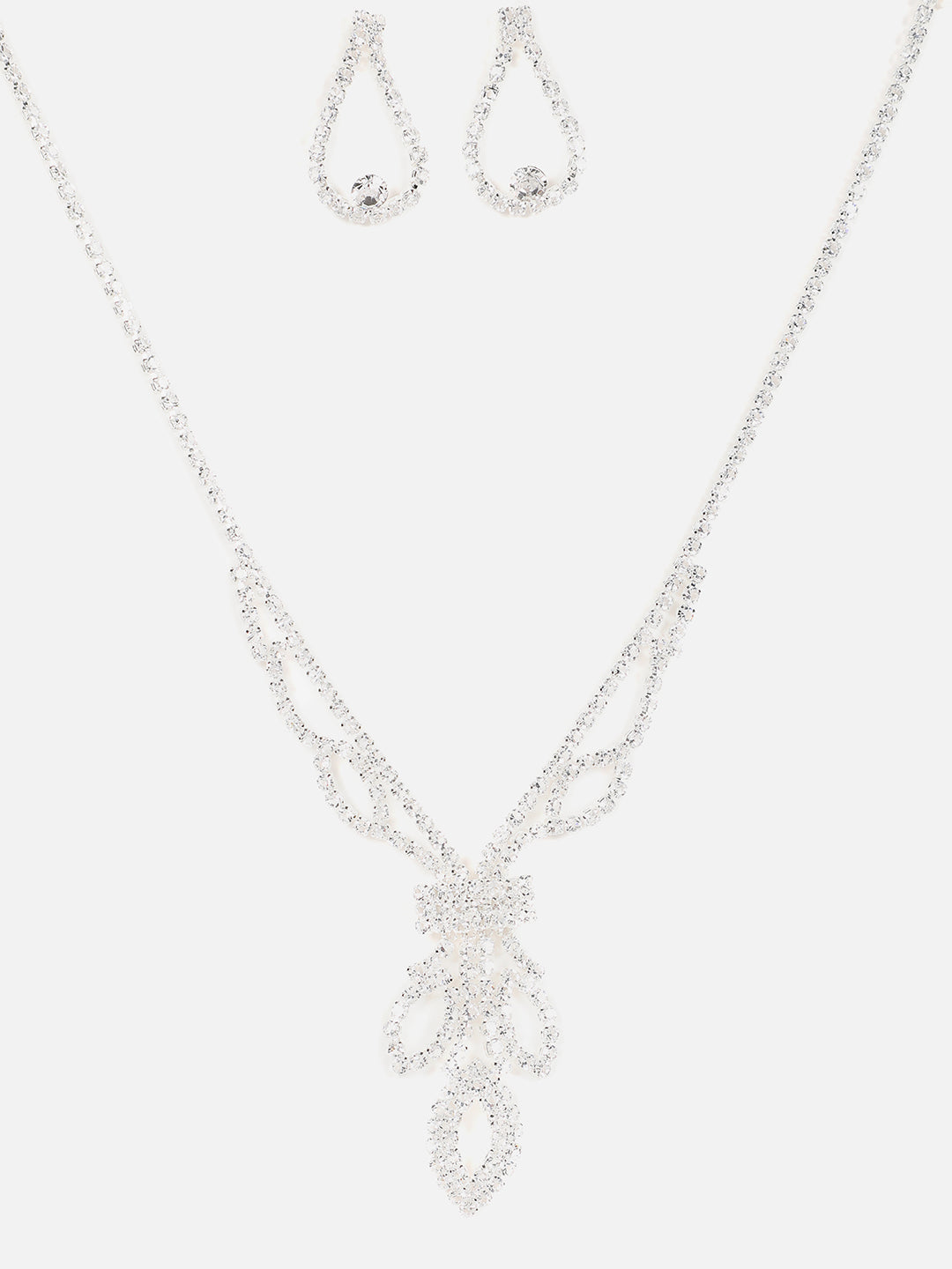 Silver Plated Designer Stone Necklace And Earring Set