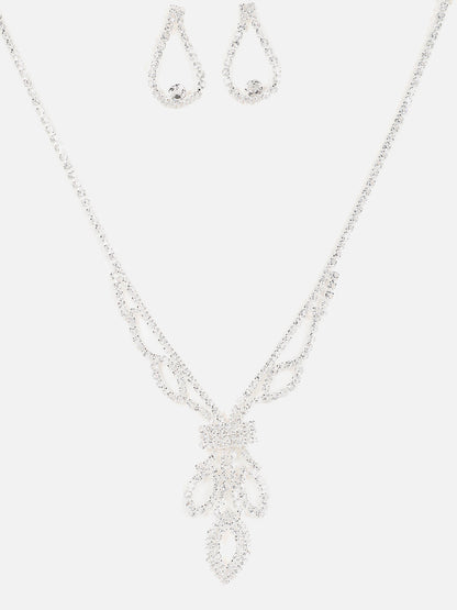 Silver Plated Designer Stone Necklace And Earring Set