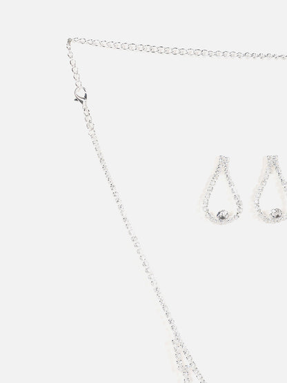 Silver Plated Designer Stone Necklace And Earring Set