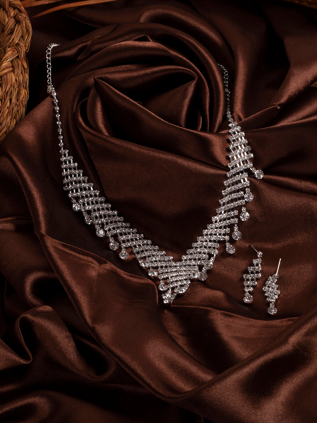 Silver Plated Designer Stone Necklace And Earring Set