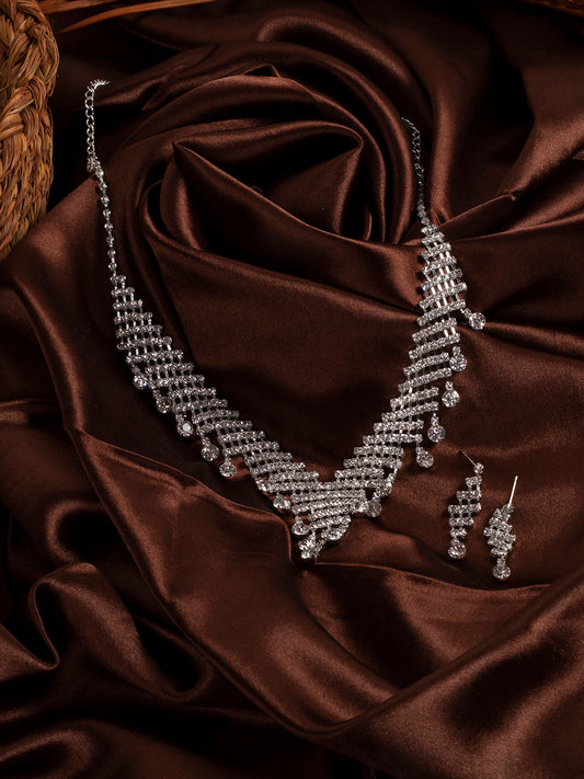 Silver Plated Designer Stone Necklace And Earring Set
