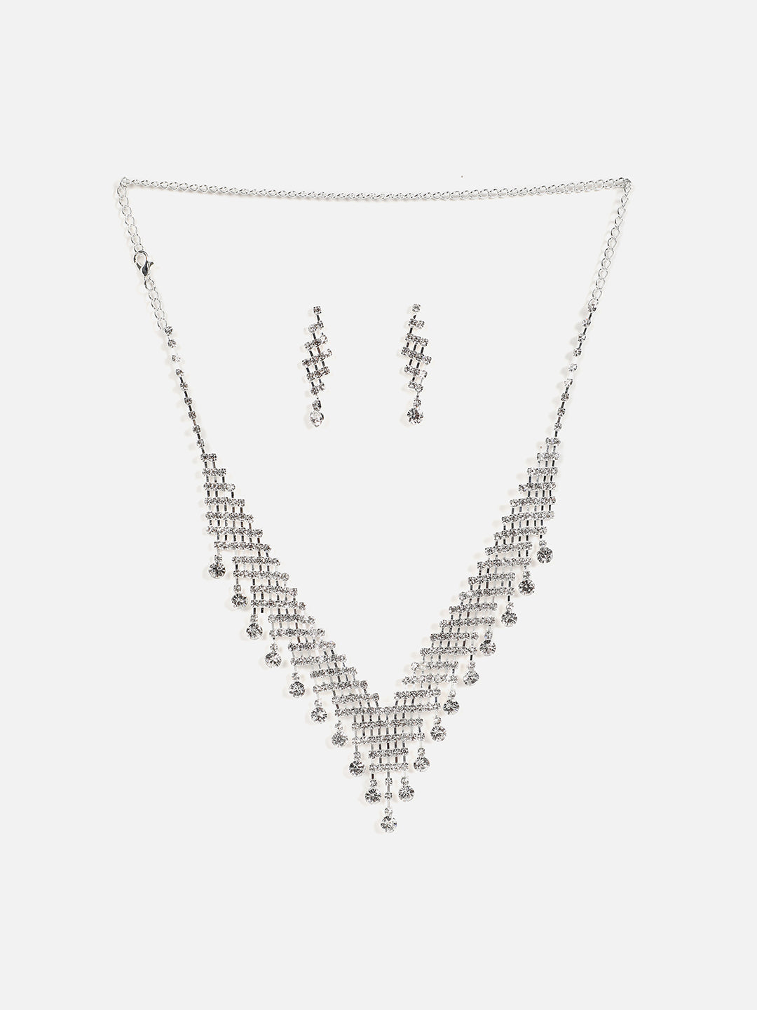 Silver Plated Designer Stone Necklace And Earring Set
