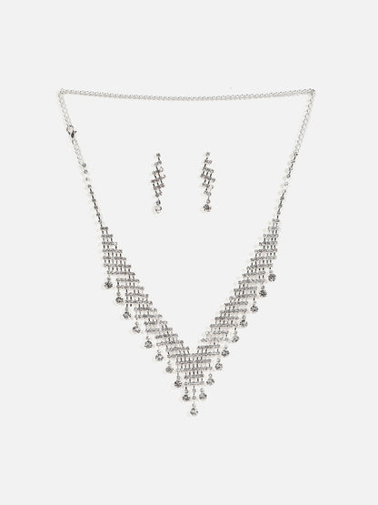 Silver Plated Designer Stone Necklace And Earring Set