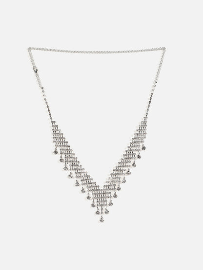 Silver Plated Designer Stone Necklace And Earring Set