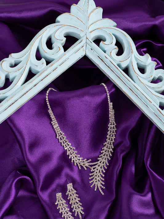 Silver Plated Designer Stone Necklace And Earring Set