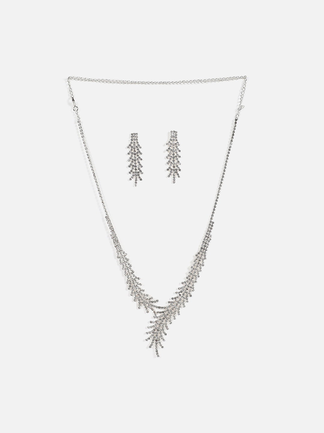 Silver Plated Designer Stone Necklace And Earring Set