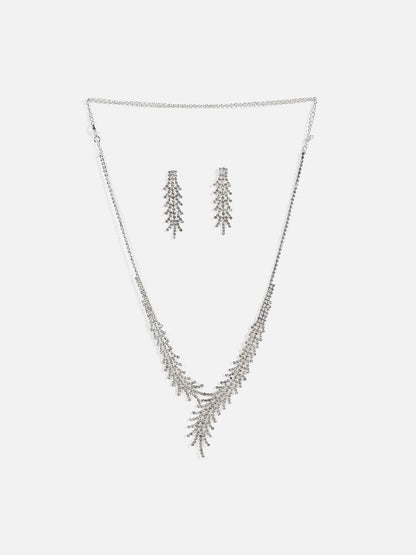 Silver Plated Designer Stone Necklace And Earring Set