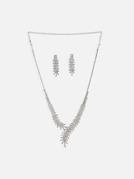 Silver Plated Designer Stone Necklace And Earring Set