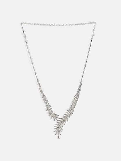Silver Plated Designer Stone Necklace And Earring Set