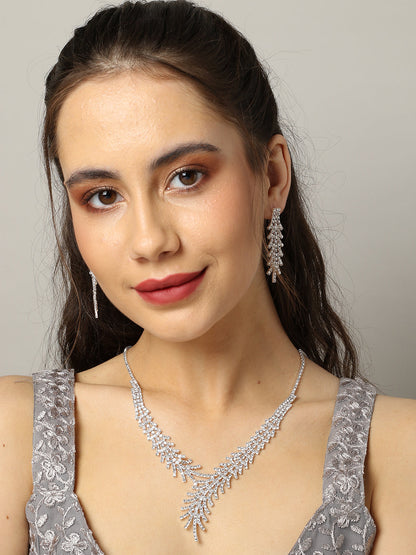 Silver Plated Designer Stone Necklace And Earring Set
