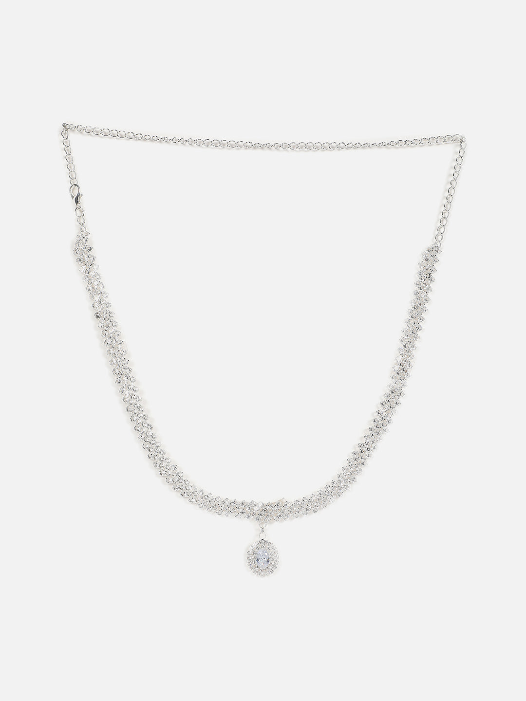 Silver Plated Designer Stone Necklace, Earrings, Bracelet And Ring Set