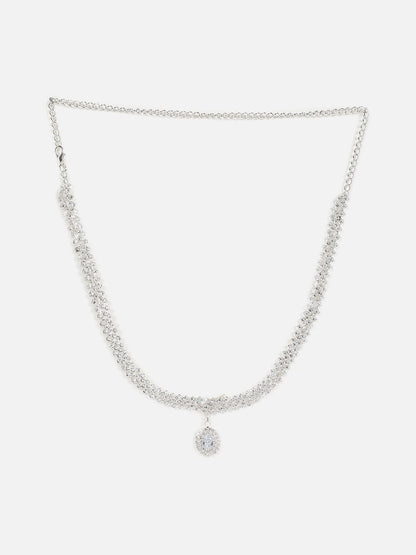 Silver Plated Designer Stone Necklace, Earrings, Bracelet And Ring Set
