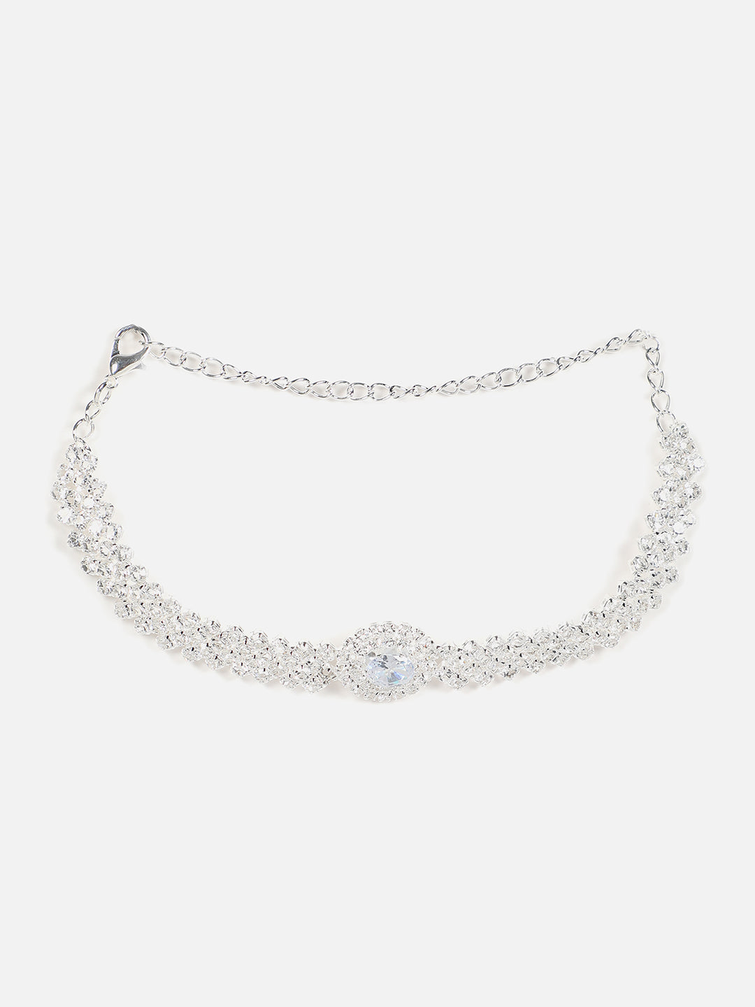 Silver Plated Designer Stone Necklace, Earrings, Bracelet And Ring Set