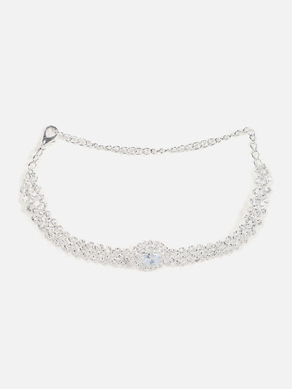 Silver Plated Designer Stone Necklace, Earrings, Bracelet And Ring Set