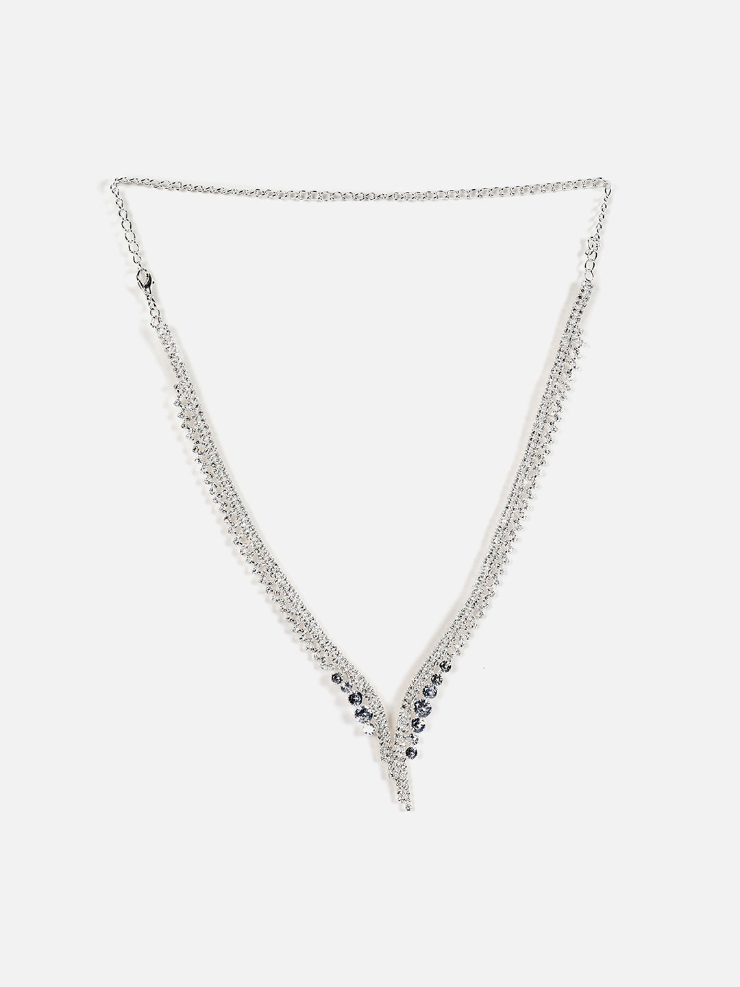 Silver Plated Designer Stone Necklace, Earrings, Bracelet And Ring Set
