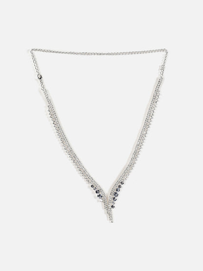 Silver Plated Designer Stone Necklace, Earrings, Bracelet And Ring Set