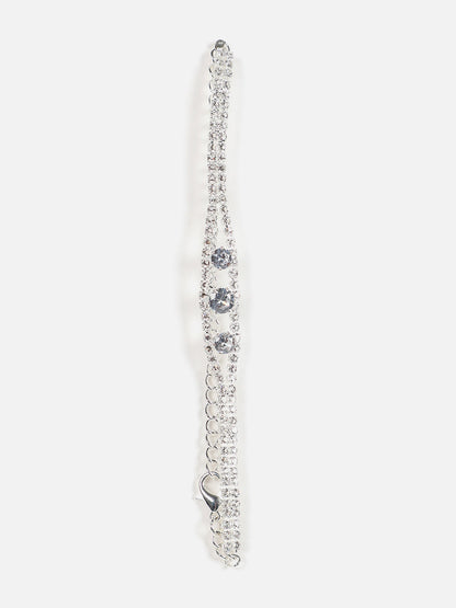 Silver Plated Designer Stone Necklace, Earrings, Bracelet And Ring Set