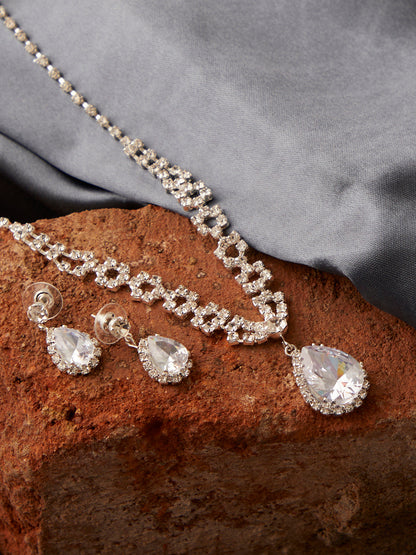 Silver Plated Designer Stone Necklace And Earring Set