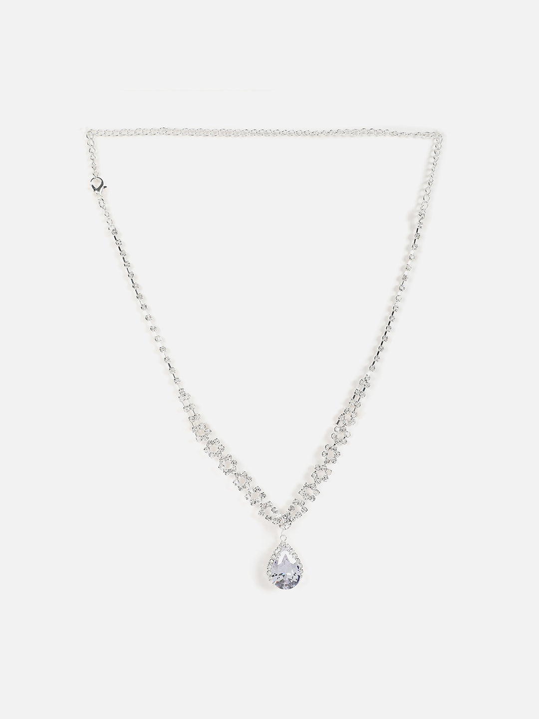Silver Plated Designer Stone Necklace And Earring Set