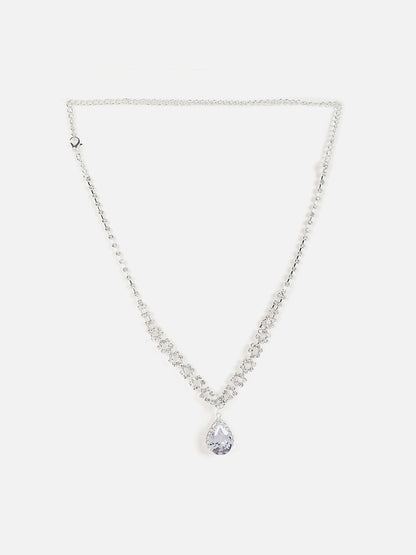 Silver Plated Designer Stone Necklace And Earring Set