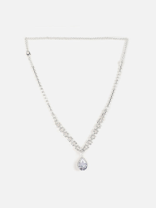 Silver Plated Designer Stone Necklace And Earring Set