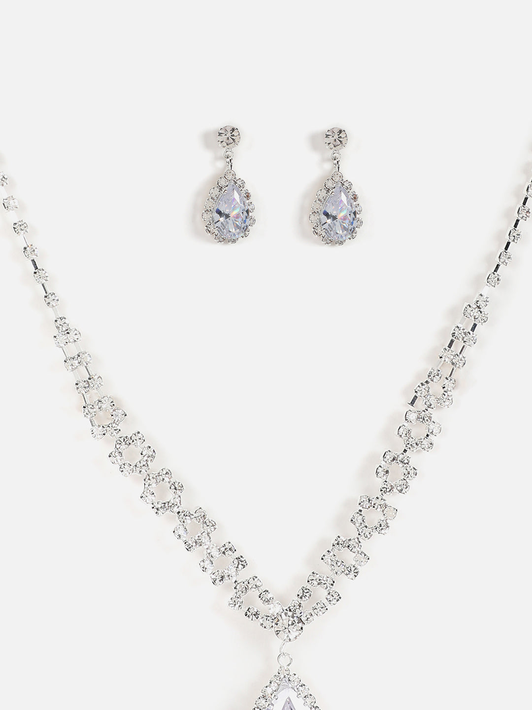 Silver Plated Designer Stone Necklace And Earring Set
