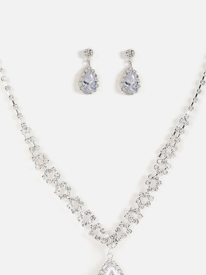 Silver Plated Designer Stone Necklace And Earring Set