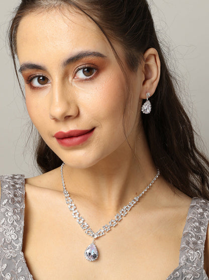Silver Plated Designer Stone Necklace And Earring Set
