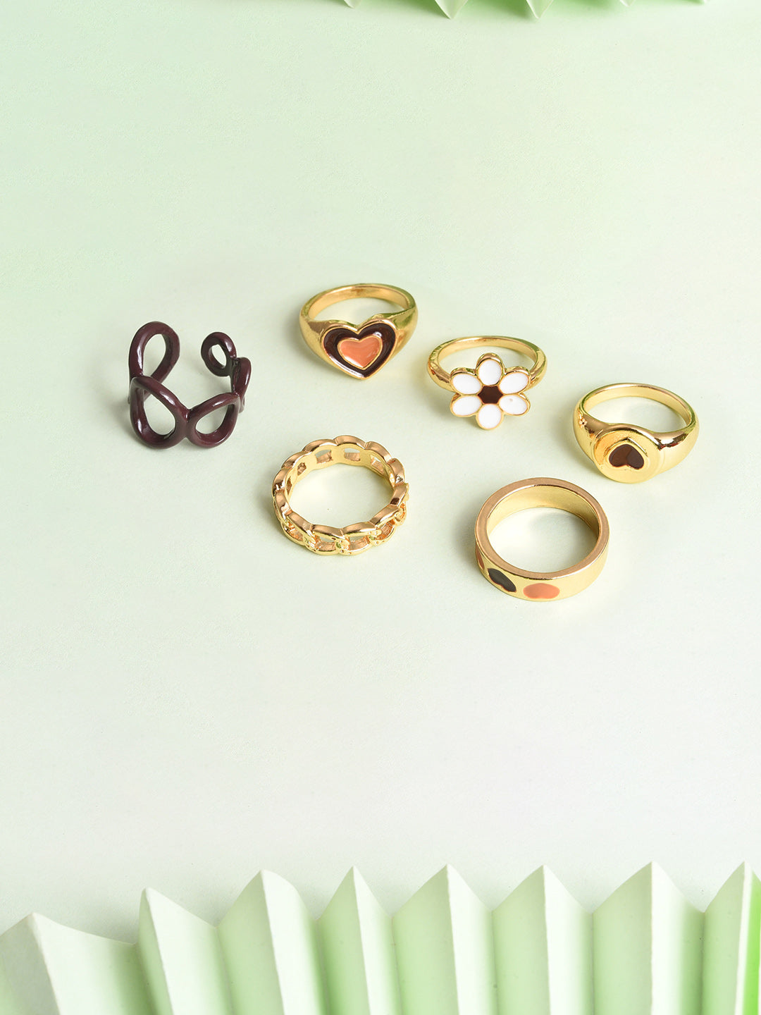 Pack Of 6 Gold Plated Designer Ring