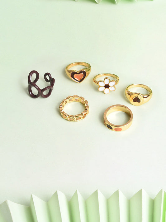Pack Of 6 Gold Plated Designer Ring